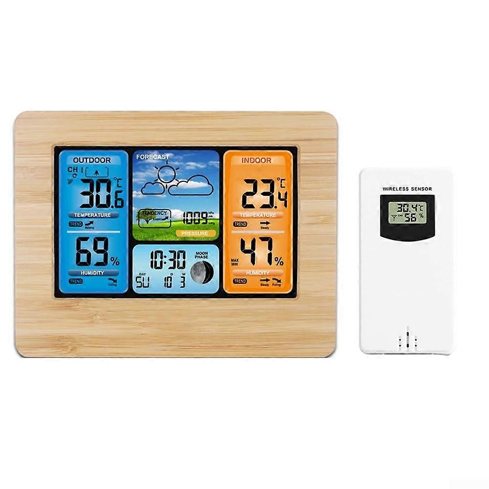 Funk weather station with outdoor sensor Digital alarm clock Color display Weather forecast Temperature Humidity Air pressure Moon phase 24hour trend