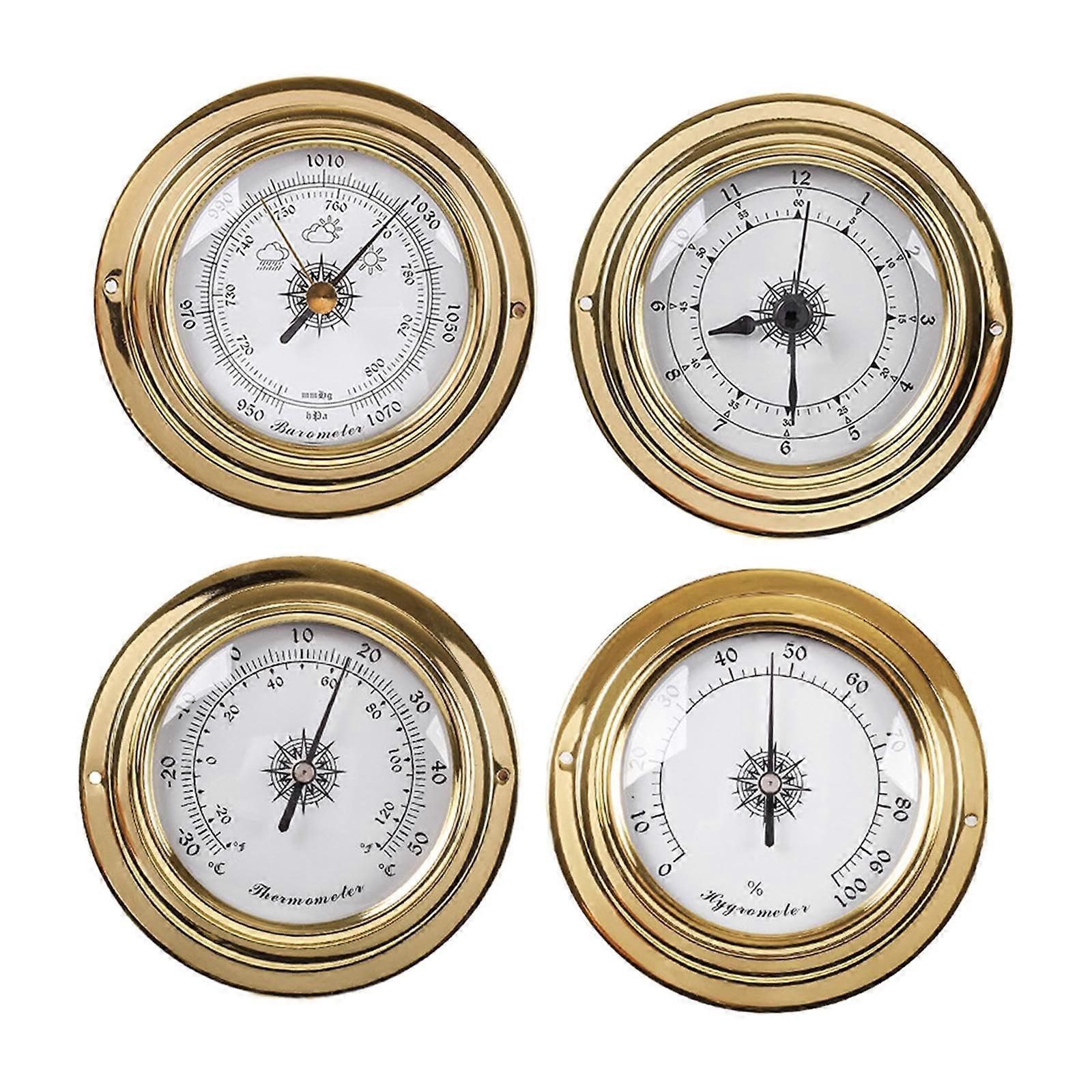 4x Yacht Clock Meter Thermometer Hygrometer Set - Marine Quality, Waterproof, Multi-Function, Accurate Readings