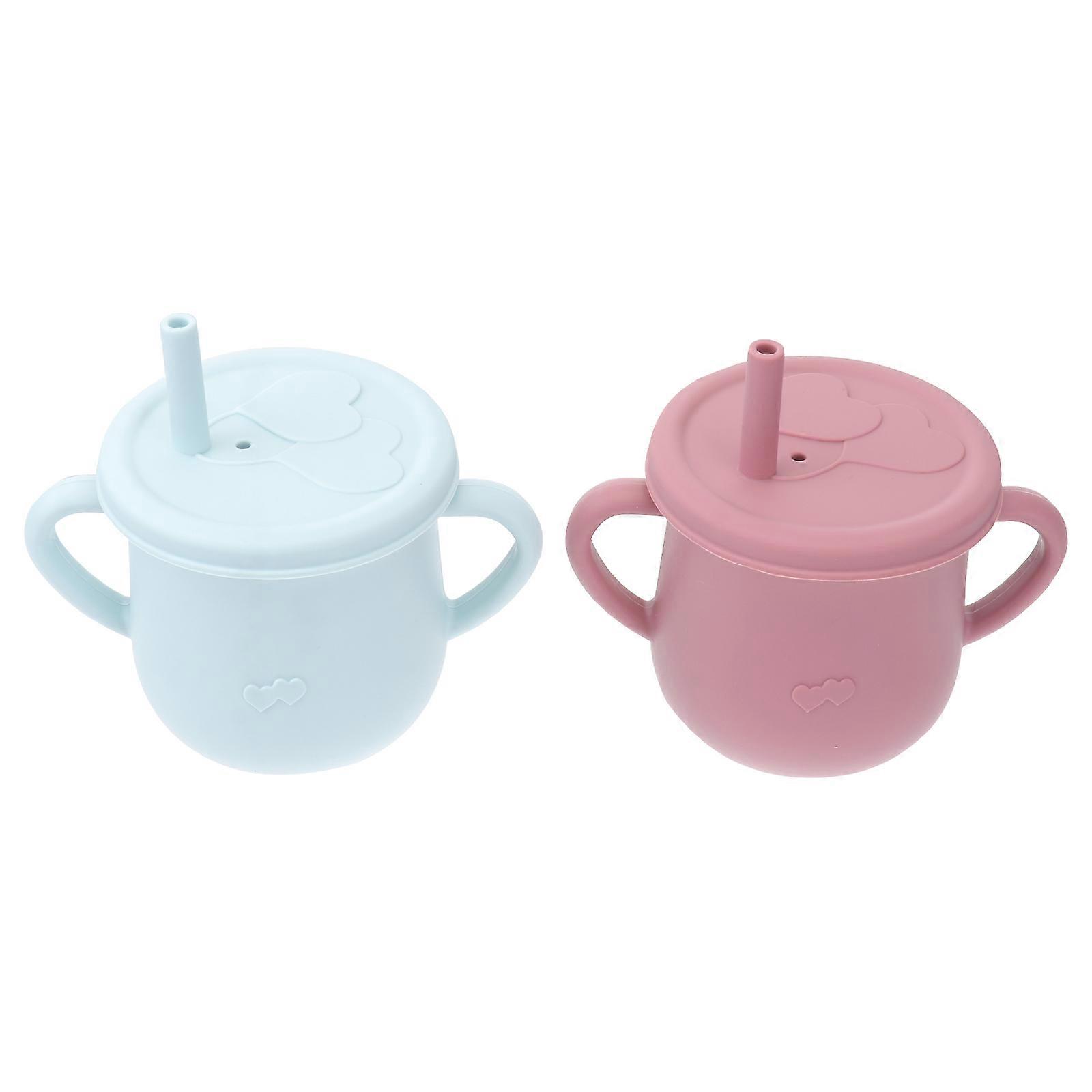 Silicone Sippy Cup with Straw for Toddlers Assorted Color Dropresistant 2pcs 2 Handles