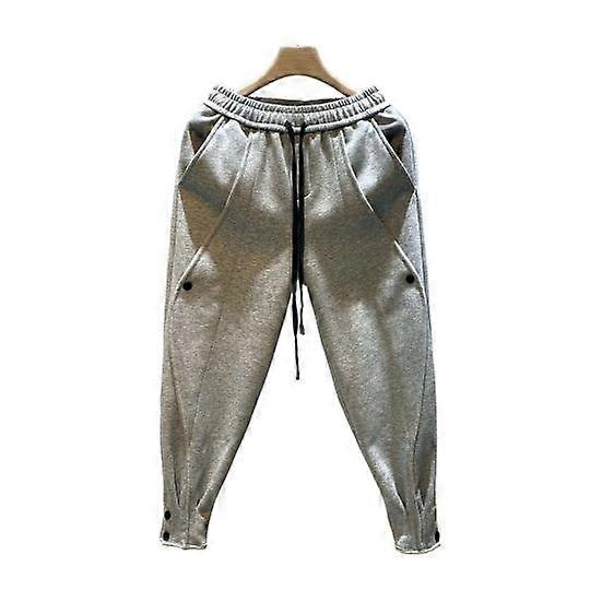 Men Harem Pants Drawstring Elastic Waist Ankle-banded Button Decor Solid Color Loose Sport Style Office Wear Trousers