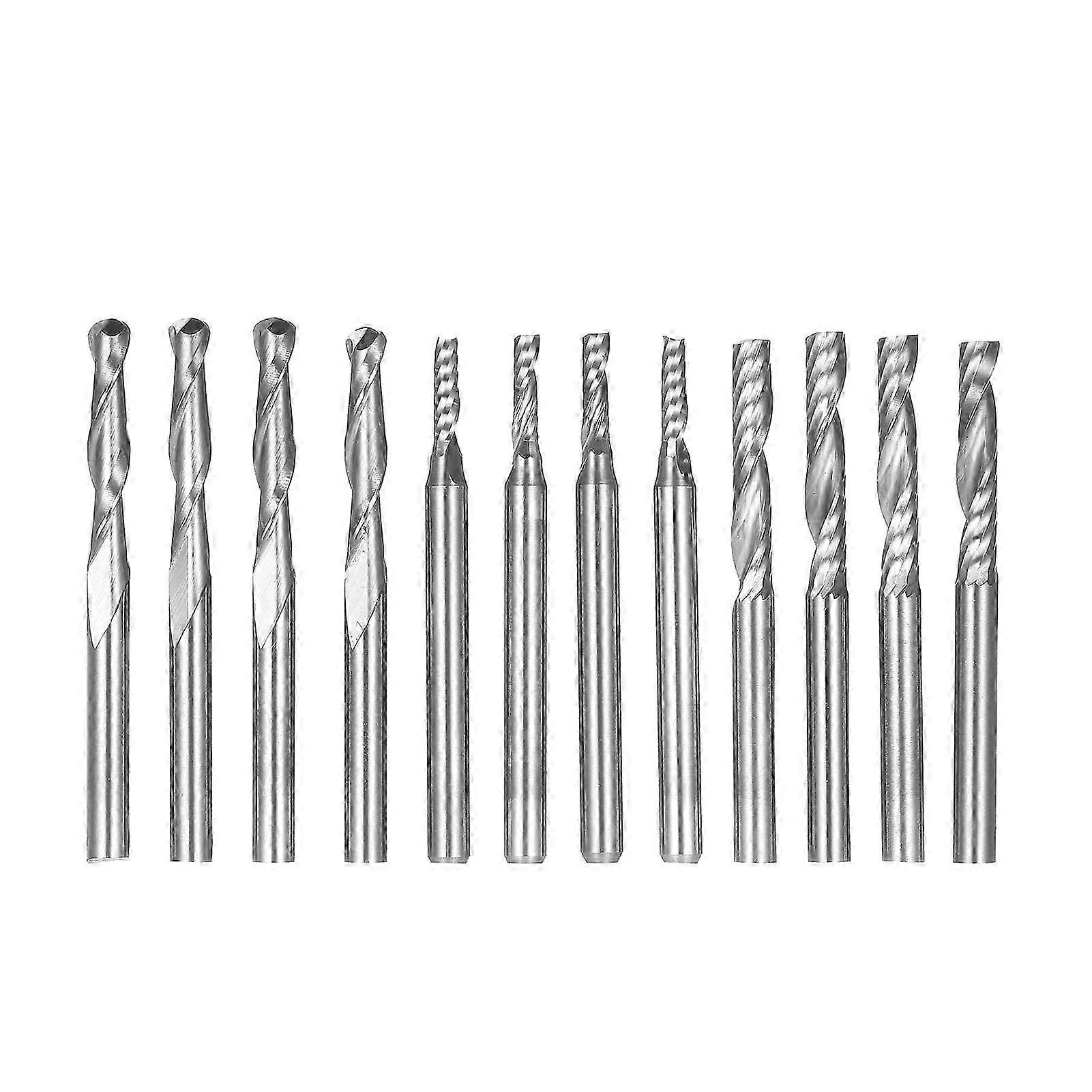 12pcs End Mill Bits Set,1/8in Shank CNC Router Bit Flute Milling Cutter Engraving Tool 2025