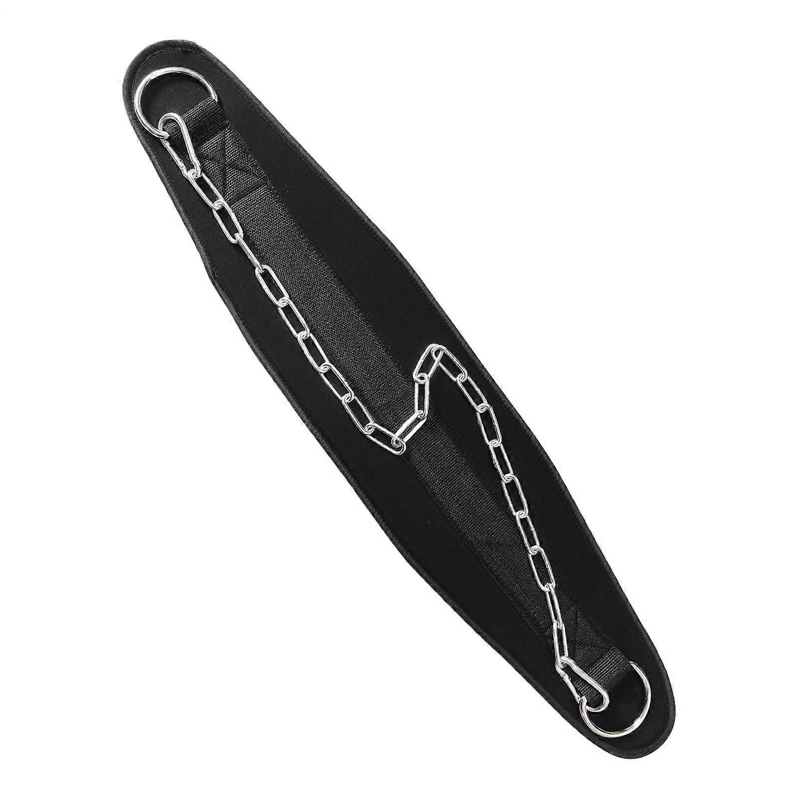 Weightlifting Belt with Adjustable Support Strap, Tail Protection Gear, Steel Chain Attachment, 78x18x2 cm for Gym Training Exercises