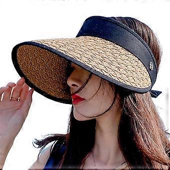 Fashion For Sun Visor Cap Solid Color Big Brim Straw Hat For Woman Summer Daily