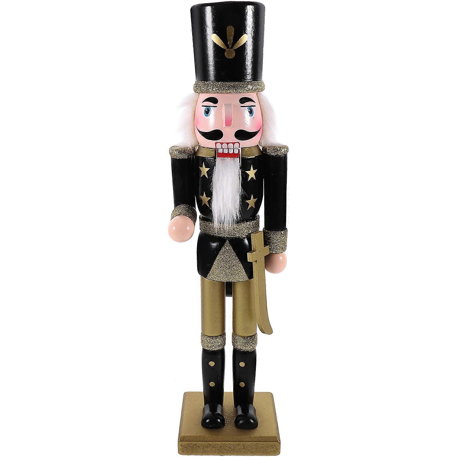 Nutcracker Soldier Ornament Wooden Nutcracker Statue Home Ornament Design Multi Color 38X9X8CM 1Set