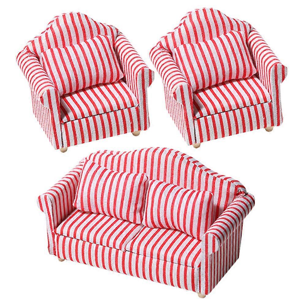 Miniature Furniture Set Pink Sofa Couch Arm Chair Model For Home Decoration 3Pcs