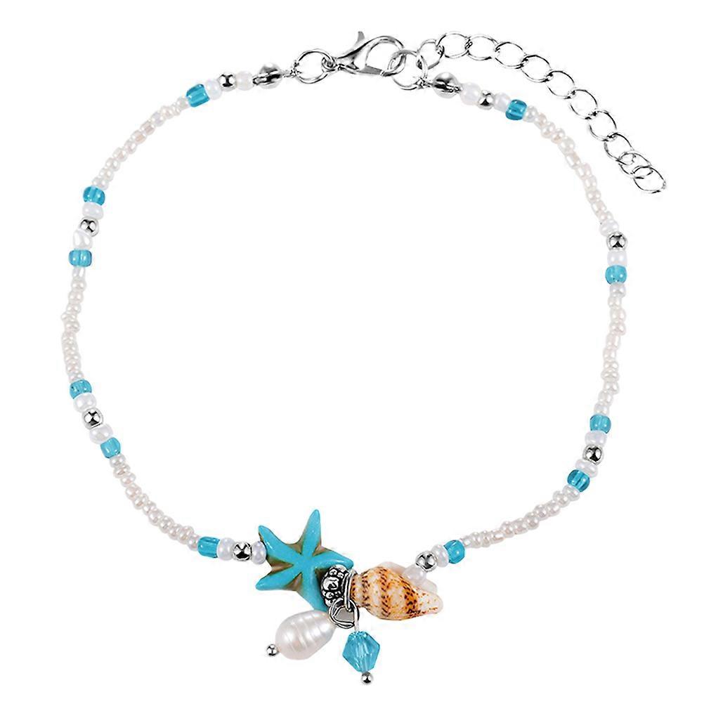 Anklet Decorative Belt Ethnic Style Anklets Bohemian Beach Jewelry Blue Shell Shaped Handmade 1Pcs