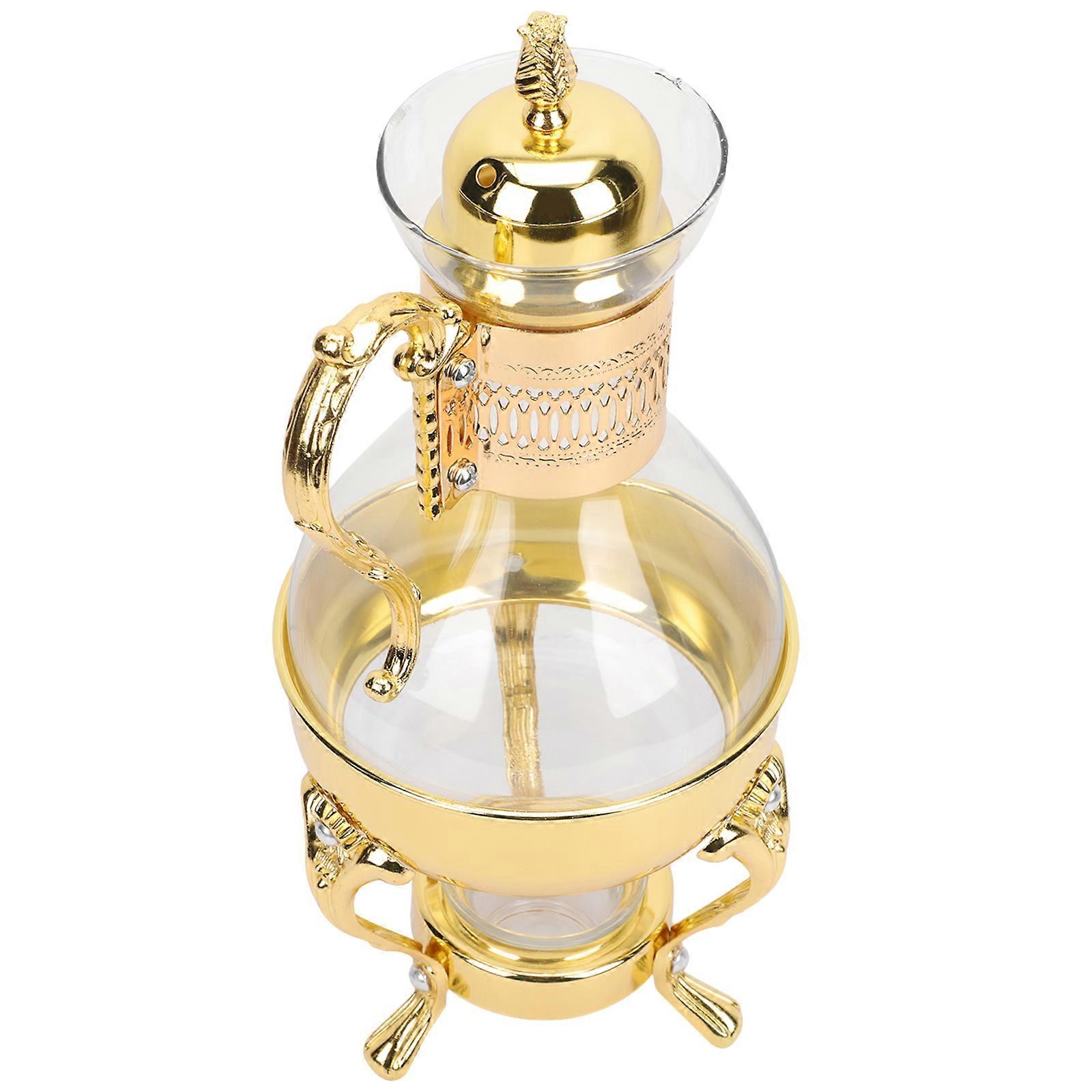 European Style Heatable Glass Coffee Pot with Heat Handle, Easy Clean Borosilicate Teapot for Home & Restaurant Use, Gold Color Serving Kettle