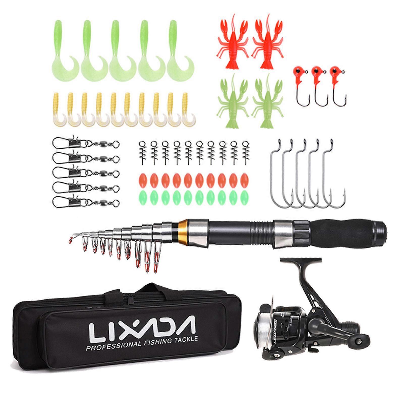Lixada Fishing Rod Reel Combo Full Kit 2.1m/2.3m Telescopic Fishing Rod Spinning Reel Set with Hooks Soft Lures Barrel Swivels Storage Bag