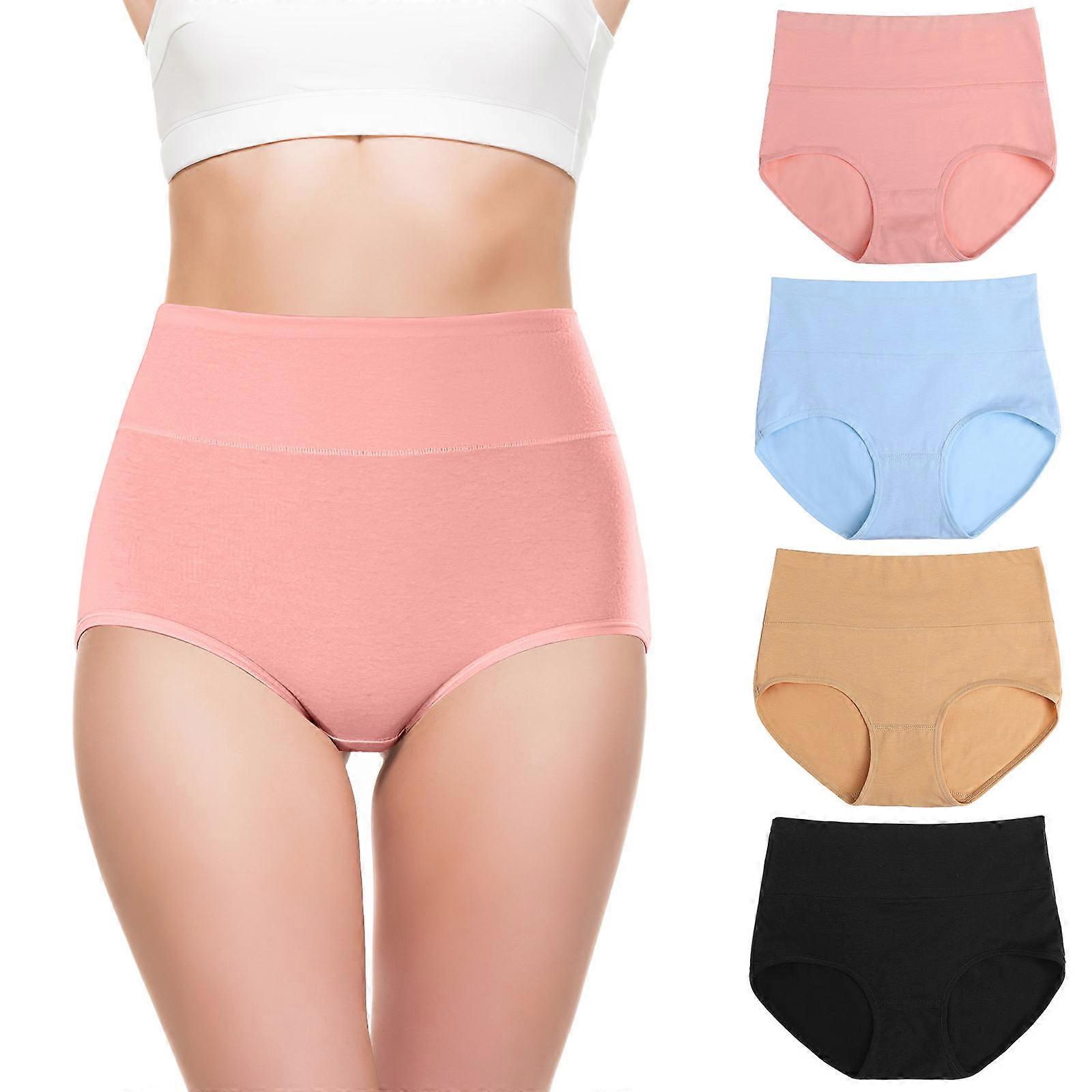 High Waist Briefs For Women Elastic Waistband Underwear Black Color Ladies Underpants 4Pcs