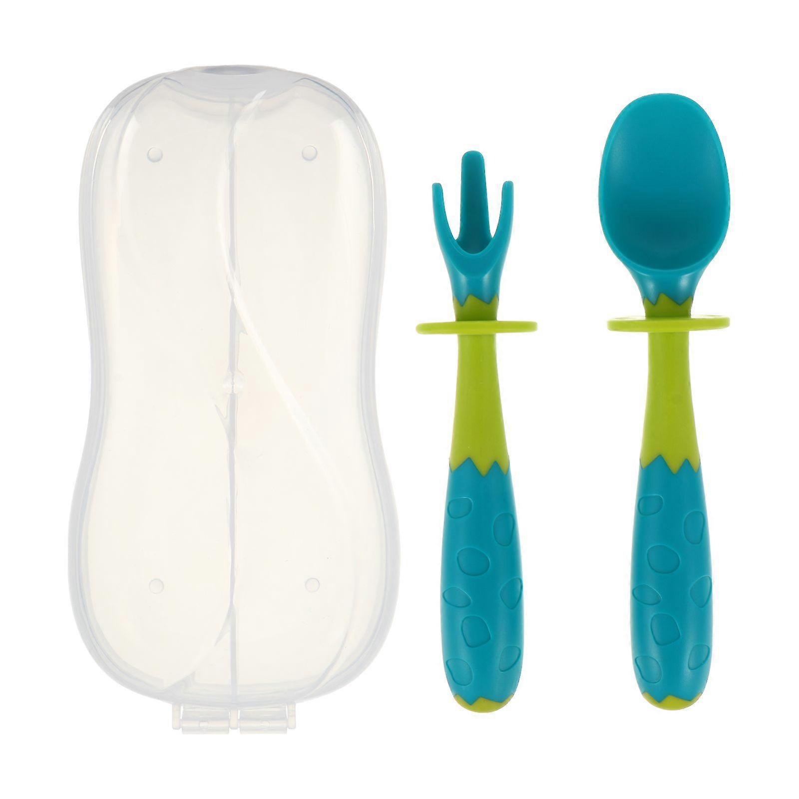 1 Set Kids Training Tableware Easy to Grip Eating Practice Bended Spoon Fork