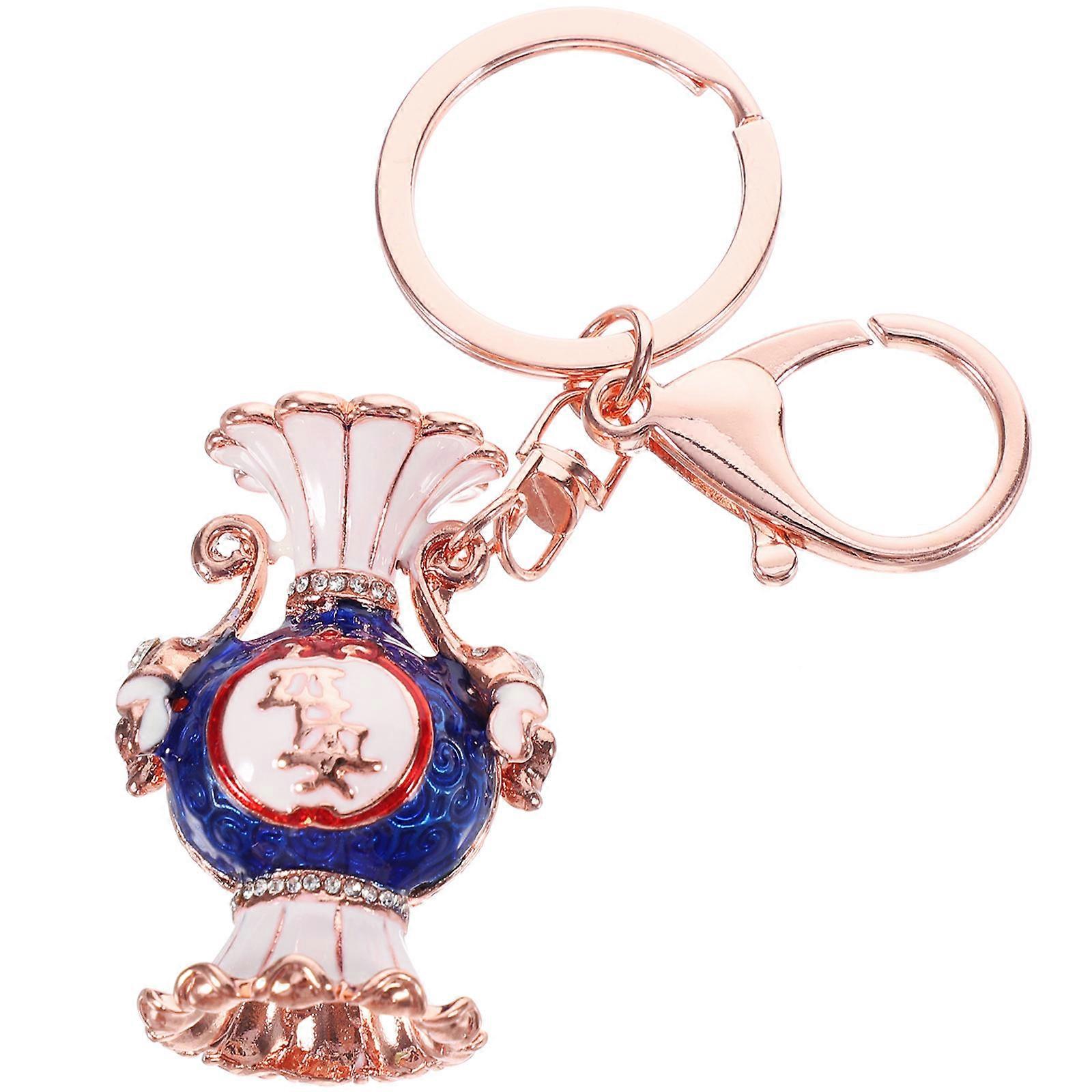 Small Floral Keychain Vase Shape Backpack Key Pendant Creative Keychain Decoration Metal Chinese Style Gifting 1Pack