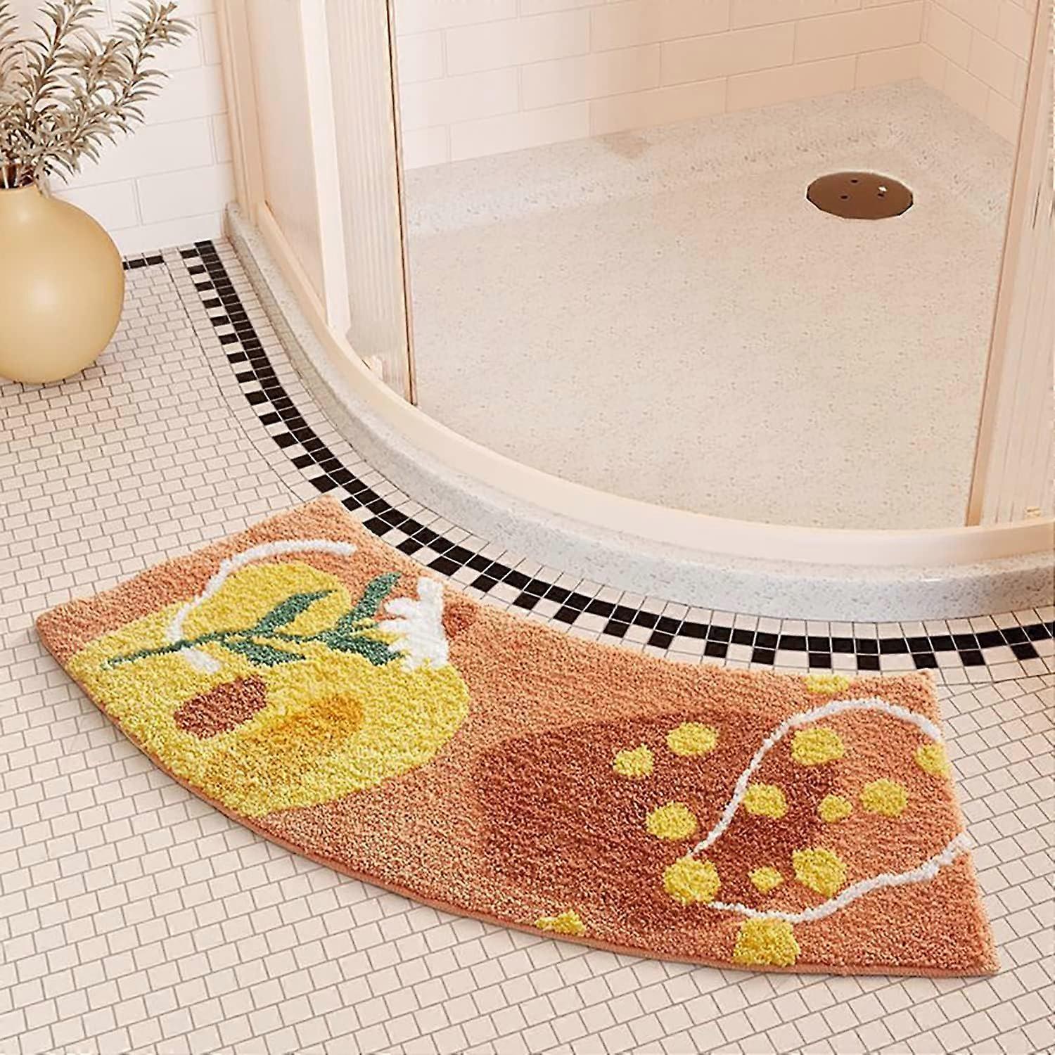Plush Shower Mat - Semi-Circular 42x100 cm, UltraSoft Fiber, Absorbent, Non-Slip, Washable, For Door, Corner, Bath, Sink