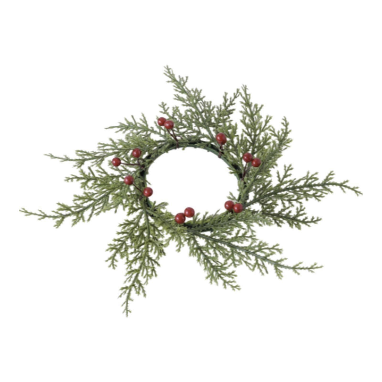 Artificial Cedar and Berry Candle Ring Lightweight Versatile Inner Dia 7.5cm