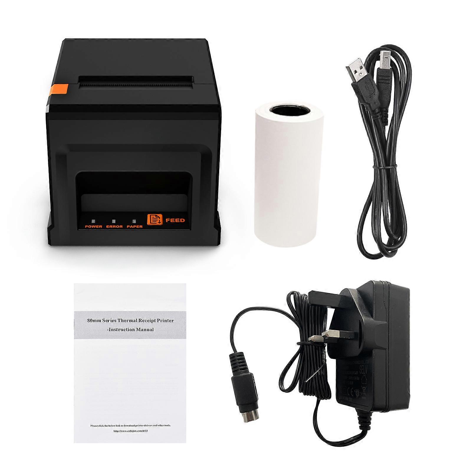 מדפסת קבלה USB 80 מ"מ מדפסת תרמית קופה עם חותך אוטומטי הדפסה ישירה שולחנית תואמת ל-ESC/POS לקמעונאות מסעדות עסקיות