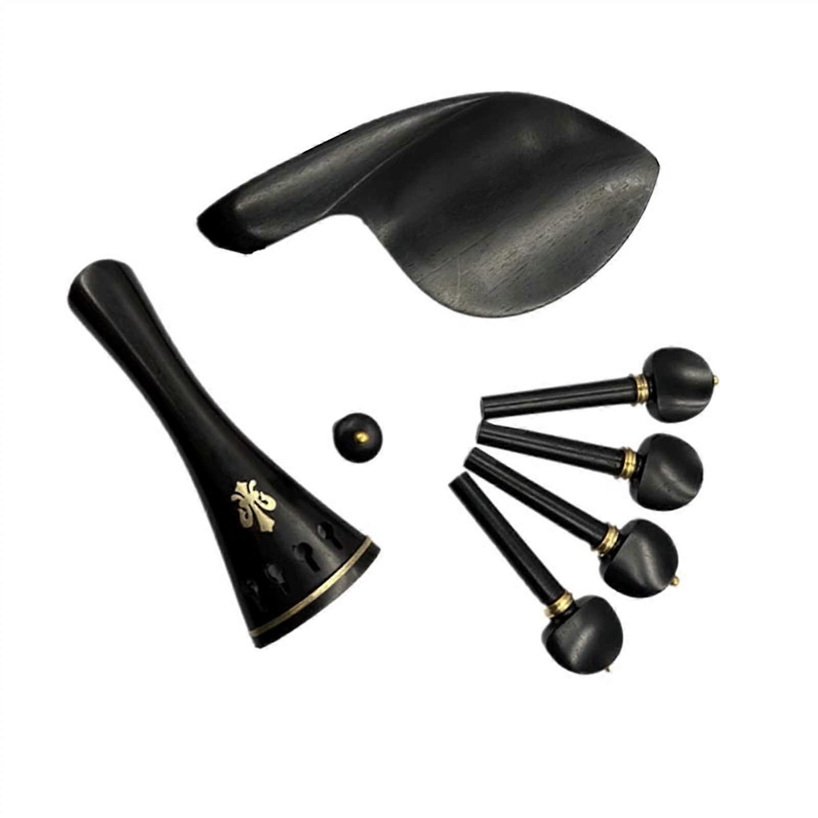 4/4 Size Violin Accessory Set with Ebony Tailpiece, Tuning Pegs, Spike, Chinrest for Professional Violin Players