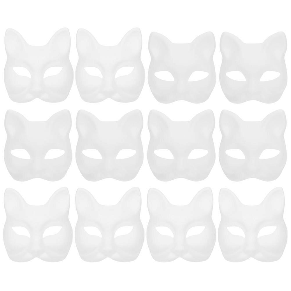 12pcs DIY Paper Pulp Blank Masks for Painting – Half Face Craft Supplies with Cat & – Unfinished Art Masks for Halloween Party Decor & Handmade