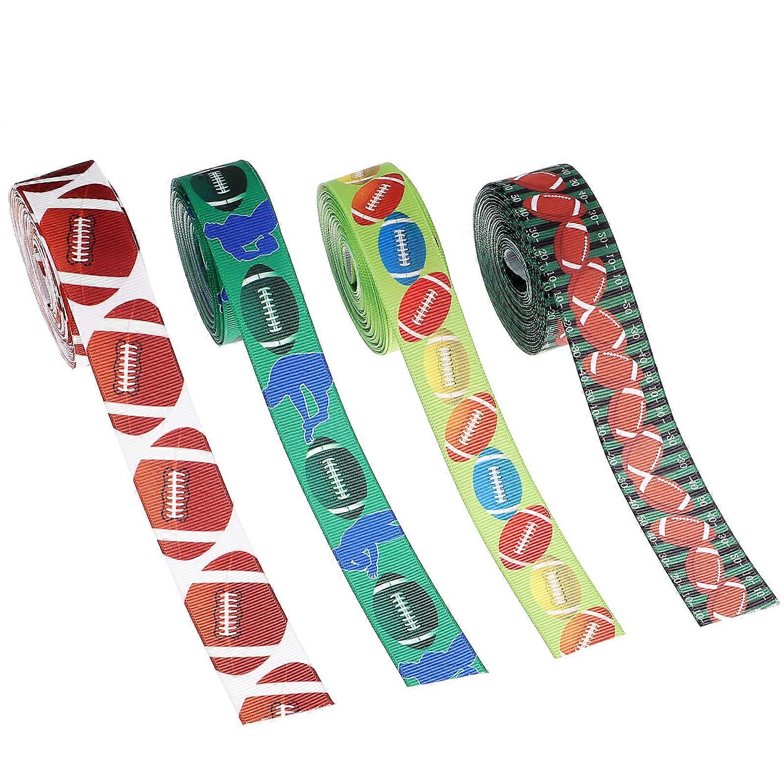 4 Rolls Football Field Pattern Craft Ribbon Durable, Wear Resistant Decorative Ribbon for Wrapping, Crafts, and Floral Decoration