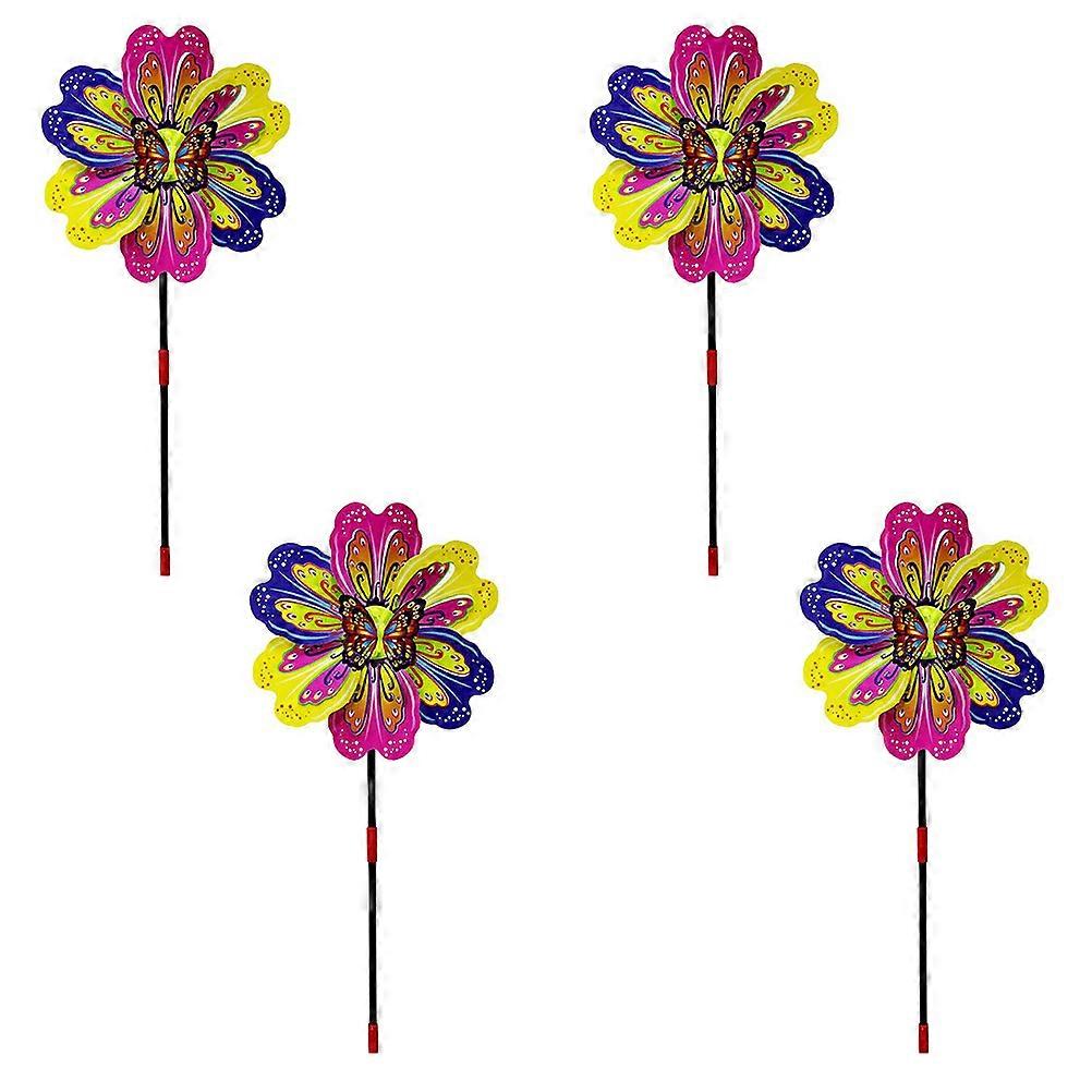 Flower Shape Windmill 4Pcs Fade-Resistant Plastic Wind Spinners for Garden