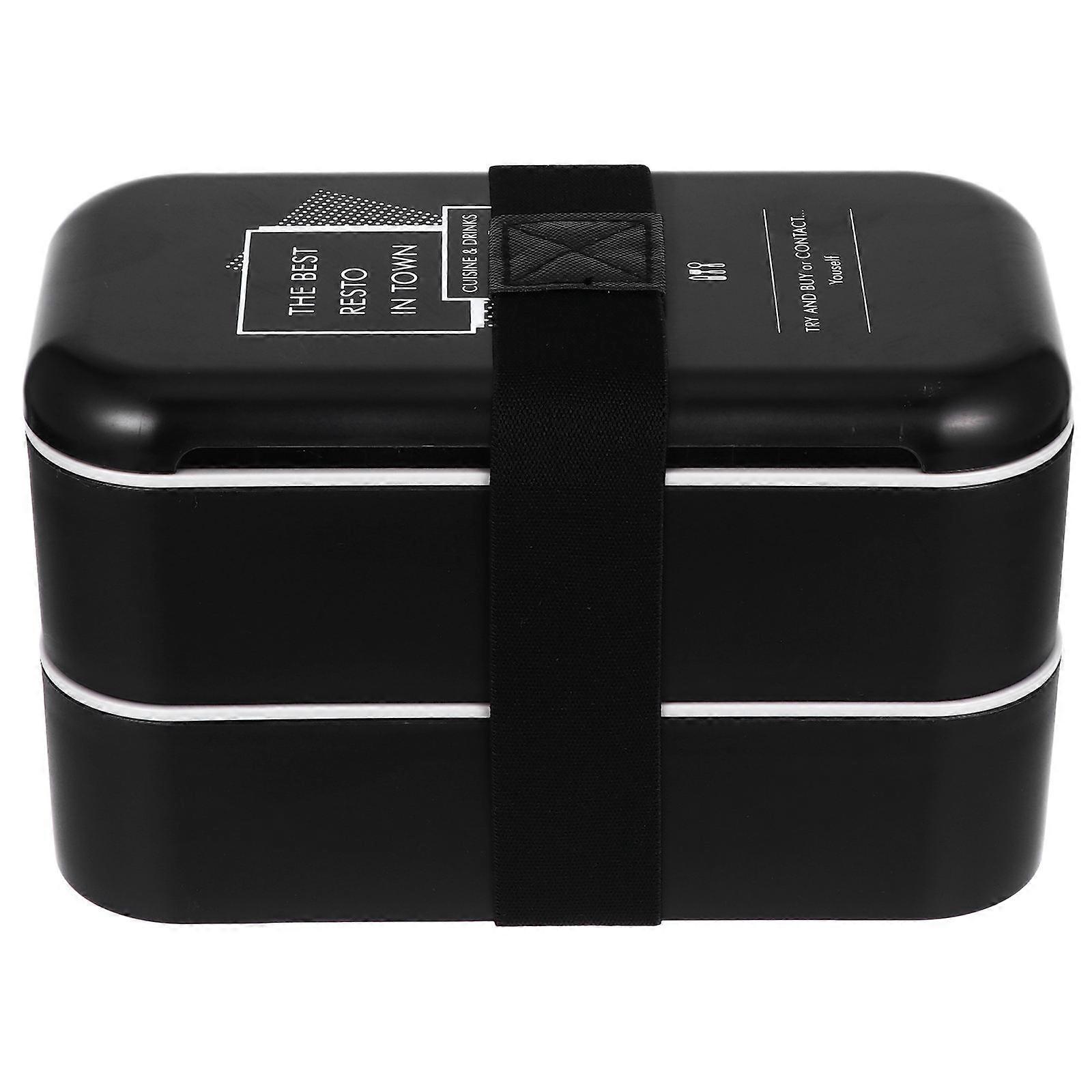 Bento Lunch Box Separate Meals Chopsticks and Tableware Storage Japanese Style 18.5x10x11cm Black PP Double-layer Compartment 1Pack