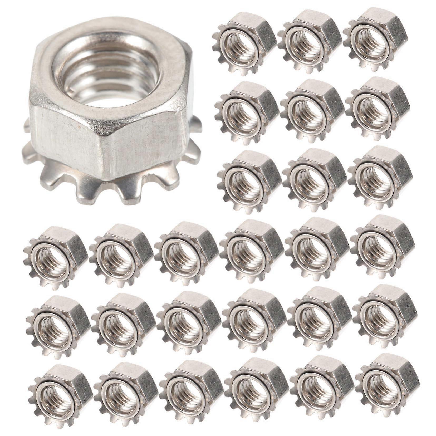 50 pieces of locking nuts with external tooth washers, stainless and durable for indoor and outdoor use, ensuring secure connections.