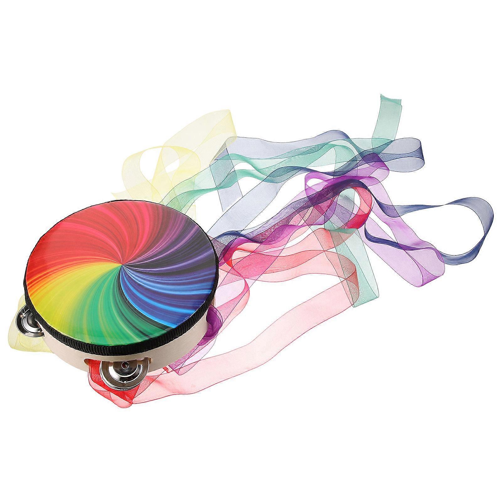 Lightweight Handheld Tambourine Drum with Ribbons   Classical Style Hand Percussion for Performance and Educational Use