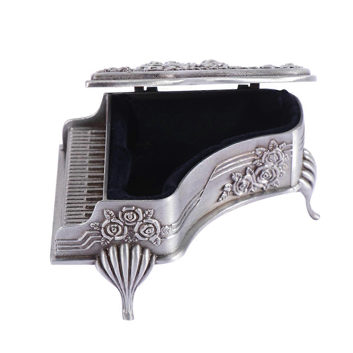 صندوق ديكور فاخر للمجوهرات مع تصميم شكل بيانو سبائك الزنك للسيدات الفضة 8.5 * 6 سم 1 حزمة