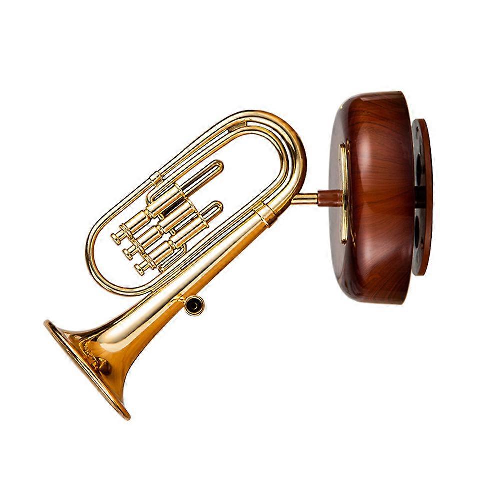 Rotating Music Box Trumpet Shaped Desktop Decorative Item Retro Style Golden 17X9.5X9.5CM Plays Music 1Pack