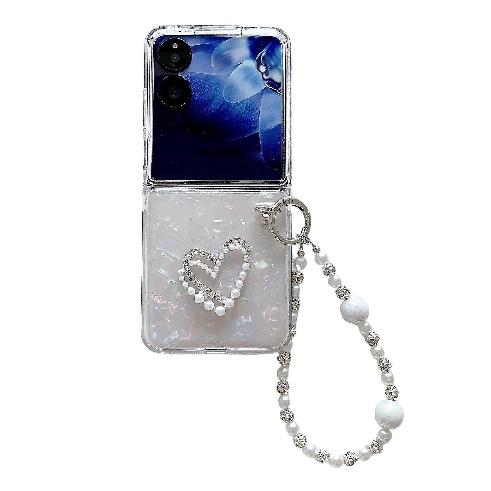 Pearlescent Shell Texture Heart Pattern Phone Case with Bracelet