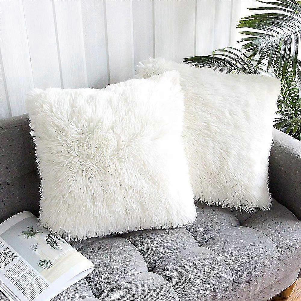 Set of 2 Cushion Covers 40x40 Cushion White Artificial Fur Fur Cushion Decorative Decorative Cushion Cuddly Cushion Fluffy Sofa Cushion Soft Plush Cus