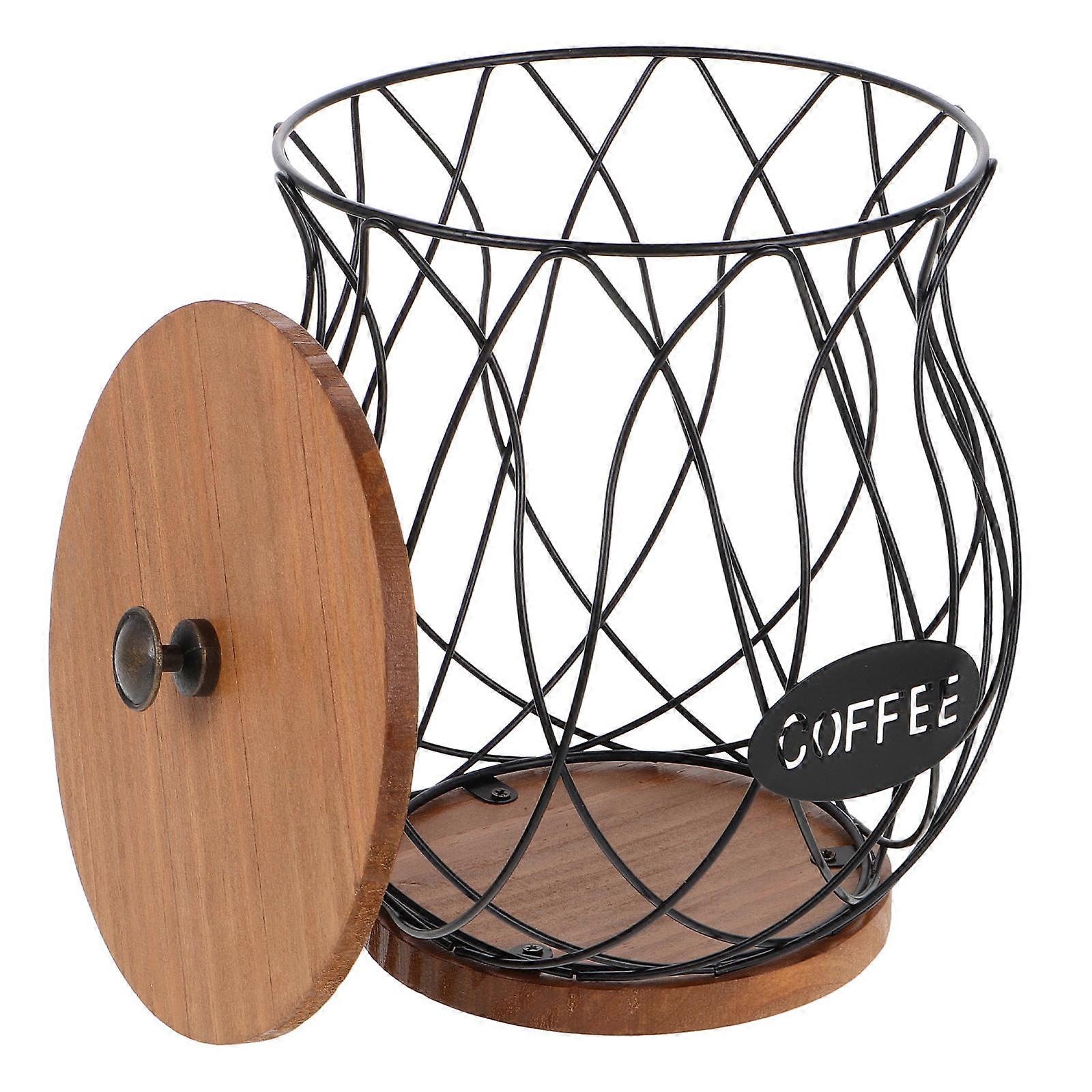 Coffee Capsules Storage Basket with Iron Organizer and Coffee Letter Design, Large Capacity for Home Use, Space Saving and Easy to Clean