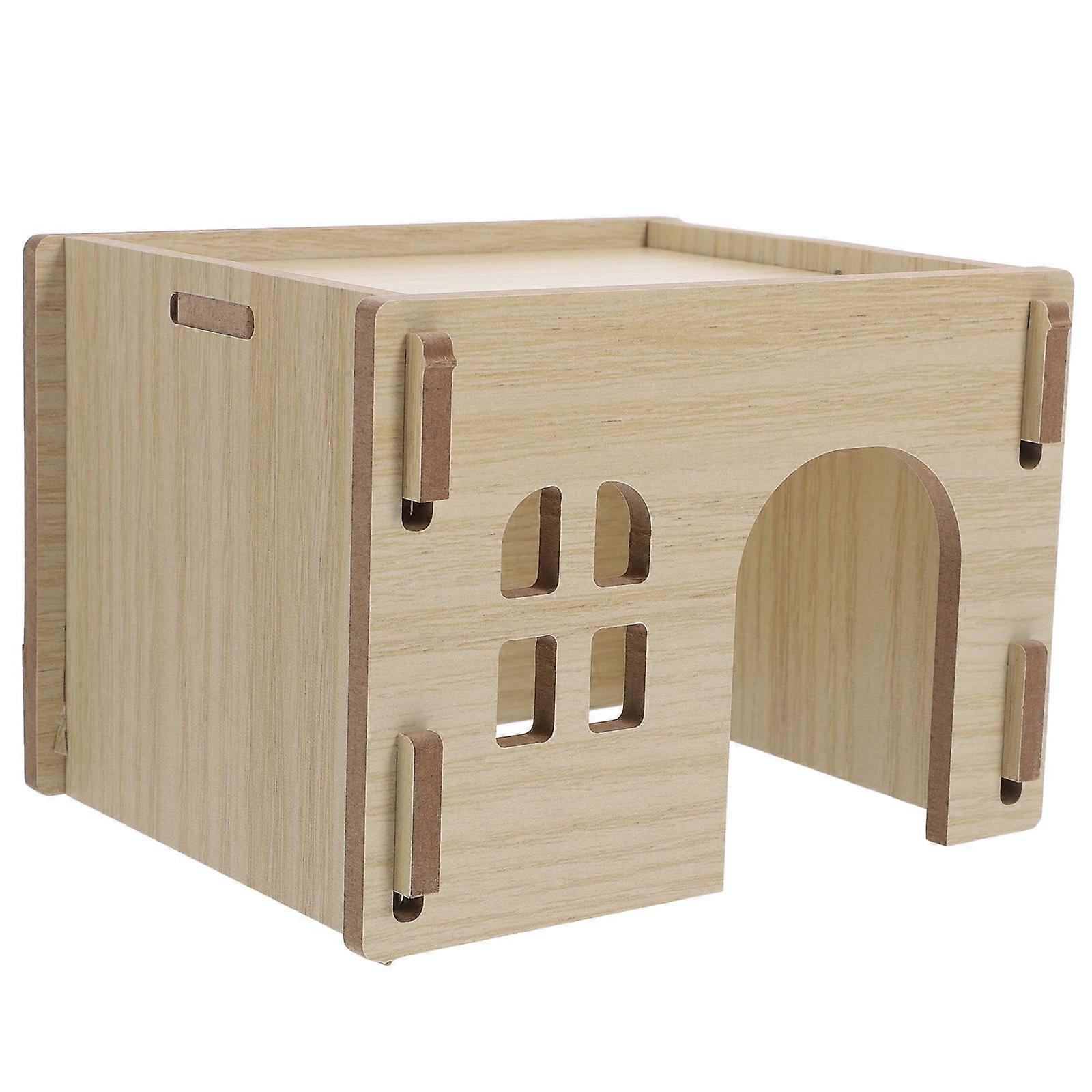 Cozy Wooden Hamster Hideout House Multifunctional Shelter Feeding Platform for Small Pets Hedgehog Rabbit Durable Safe Stylish Design