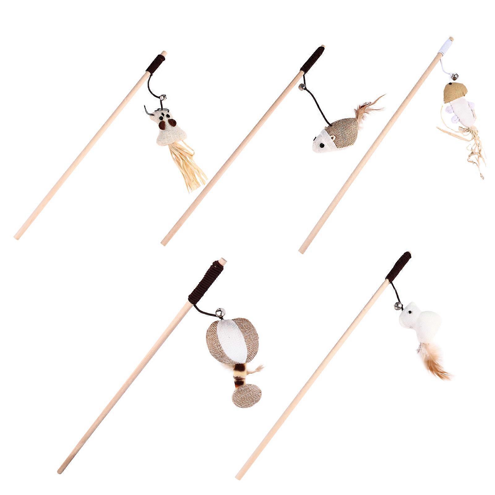 5pcs Cat Teaser Stick Set with Bell – Interactive Wand for Indoor Cats, Lightweight and Flexible for Play and Exercise