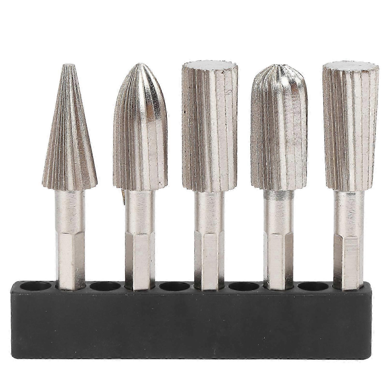 5Pcs Rotary File 1/4in Hex Shank Double Cut Metal Grinder Drill Bit Set for Carving and Polishing