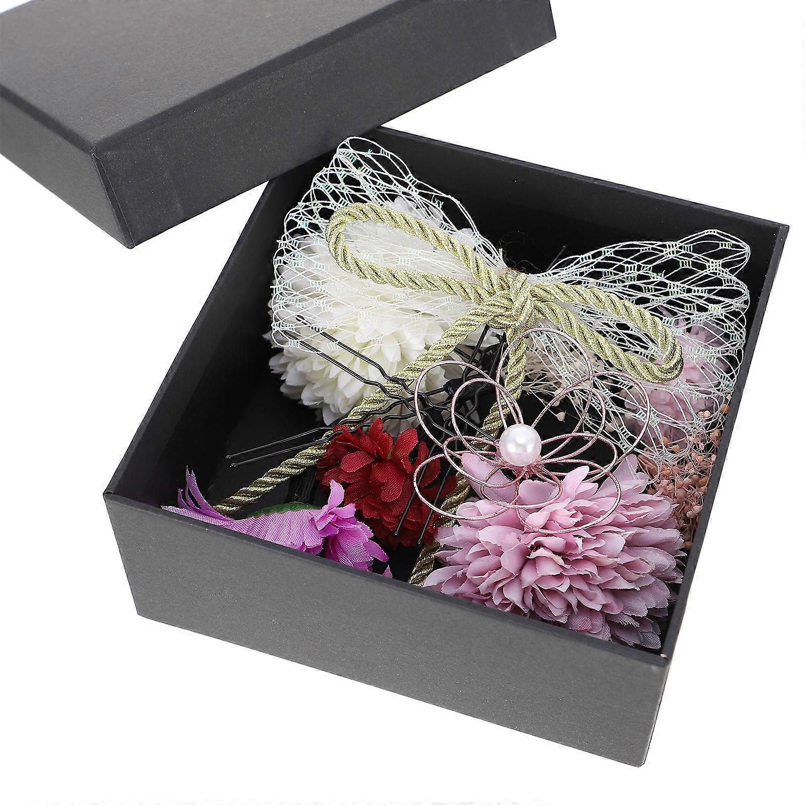Artificial Flower Hair Crown 1 Set/9Pcs Unique Purple Kimono Accessories For Women And Girls Designed For Party Decoration And Various Occasions