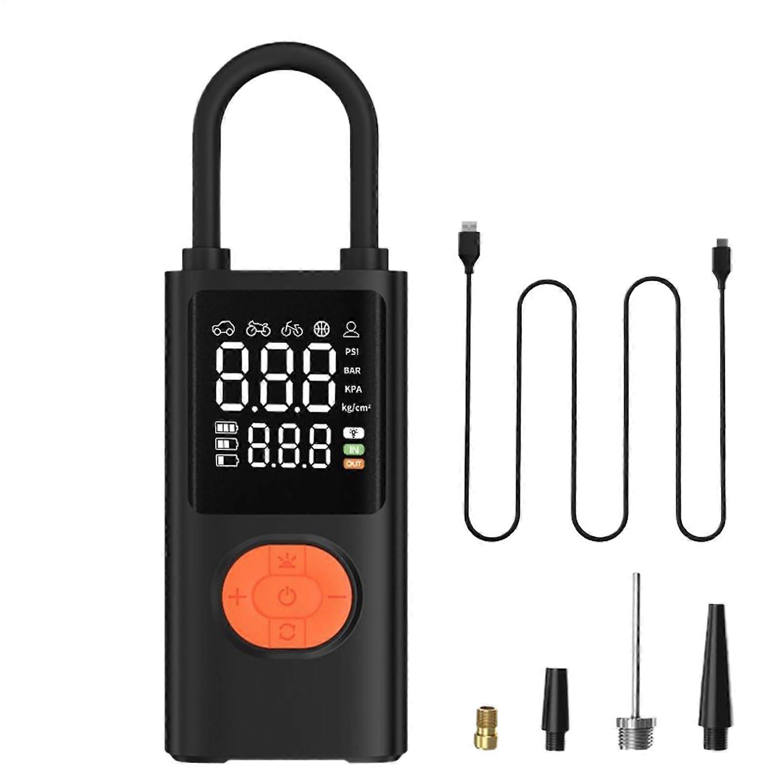 Portable Tire Inflator, Smart Air Pump, Rechargeable Digital Gauge, BuiltIn LED Light, Compact for Motorcycles, Bikes, Balls, Travel, Emergencies.
