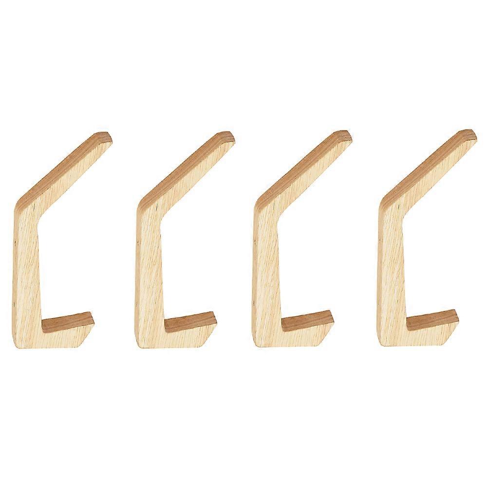 Khaki Wooden Clothes Hanging Hook 4Pcs Wall-Mounted Design For Office Use And Home Decor Enhancing Storage Functionality