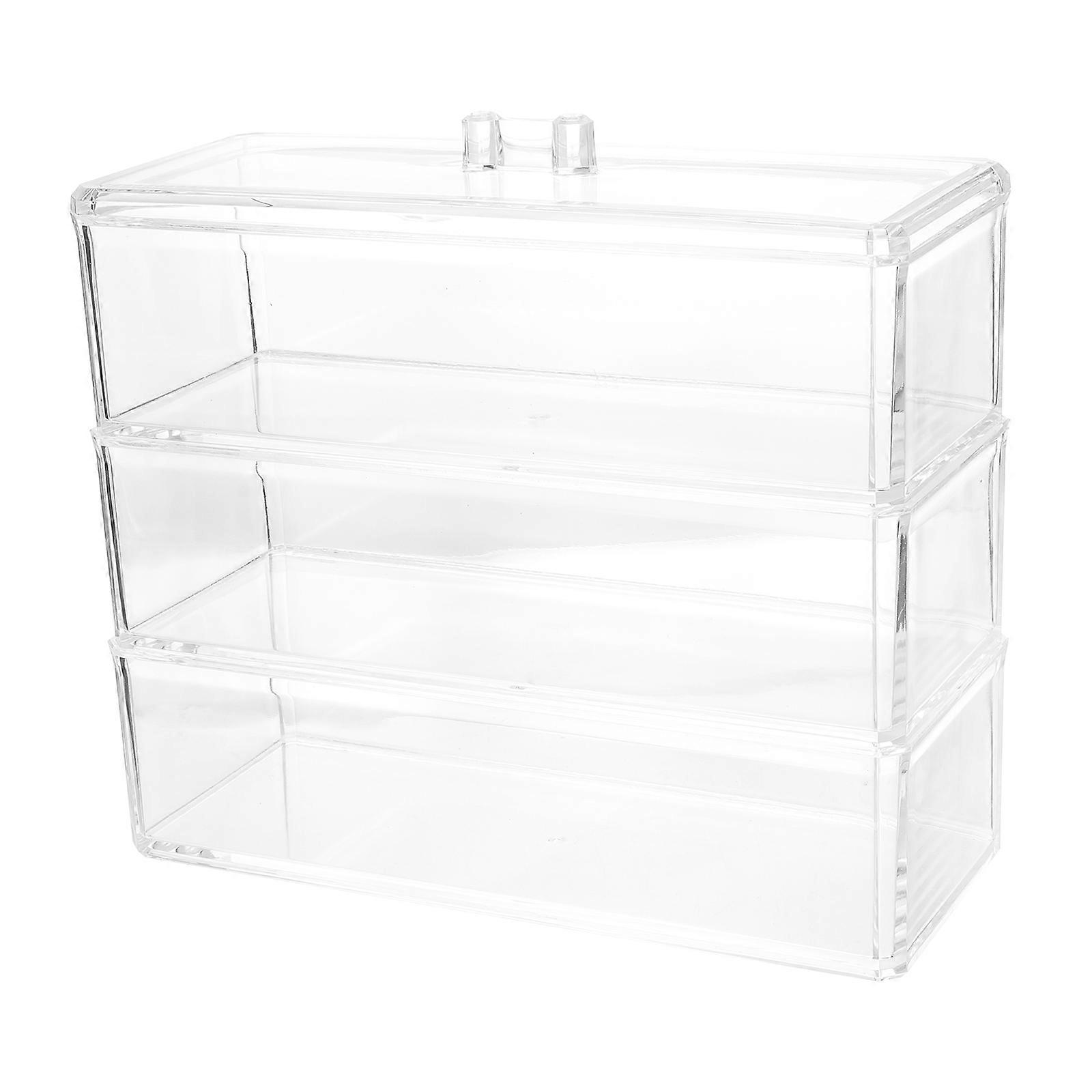 1pc Box Three Layer Storage Box Cosmetics Case Silicone Ear Covers Transparent Boxes Desktop Acrylic