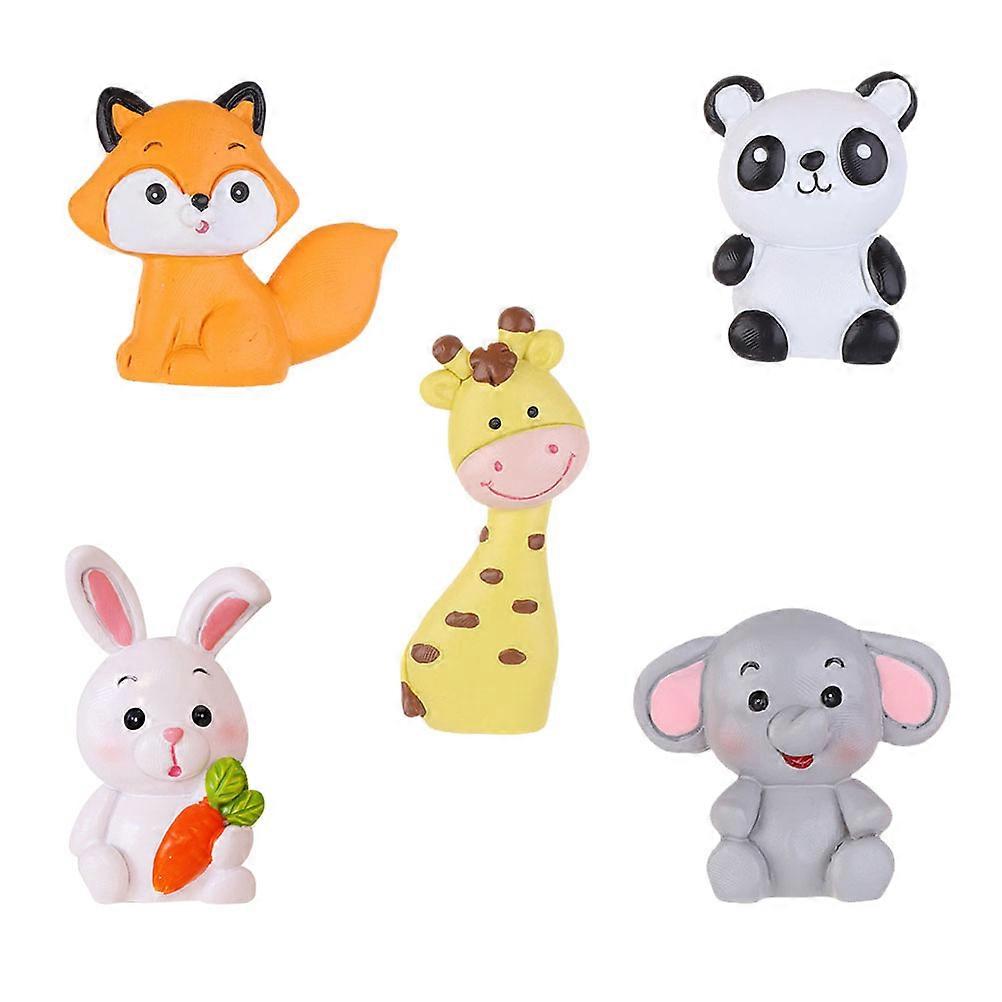 5PCS Cartoon Animal Resin Cake Toppers for Birthday Decorations – Elephant, Panda, Fox, Giraffe Patterns – Safe & Assorted Design