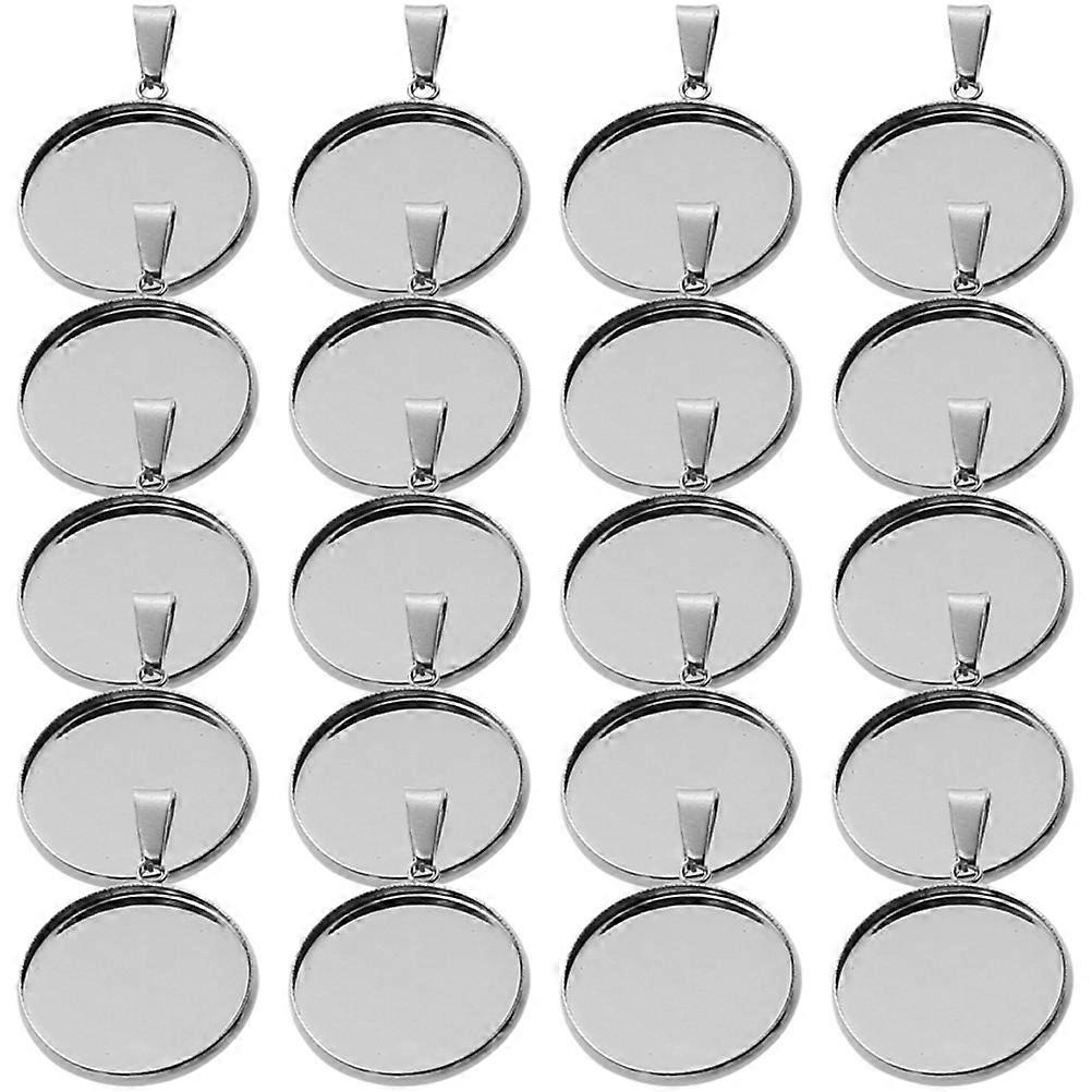 DIY Pendant Trays with Round Shape and Loop Hanger for Jewelry Making in Silver Stainless Steel 40pcs