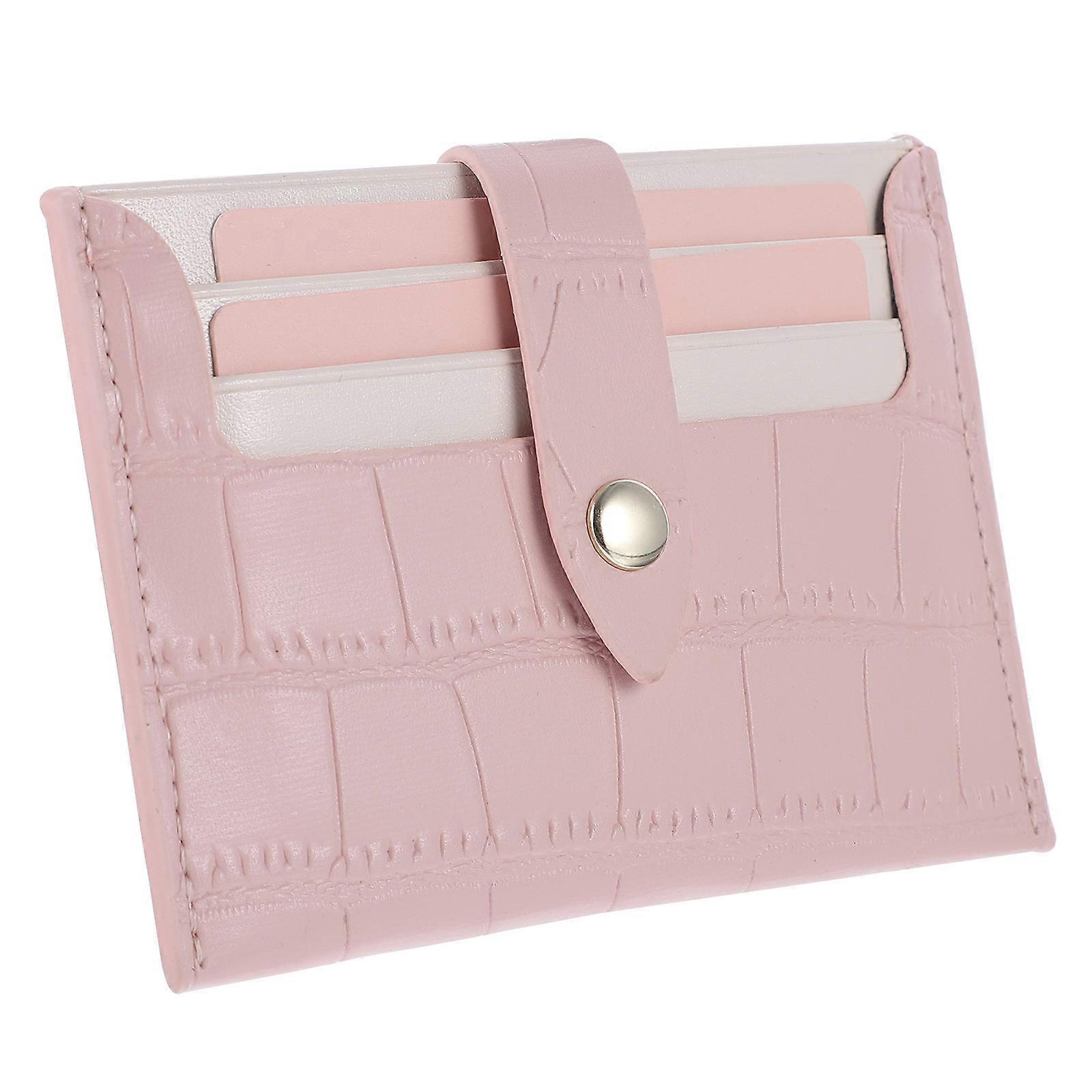 Cards Holder for ID Storage in Pink PU Material Small Size Lightweight
