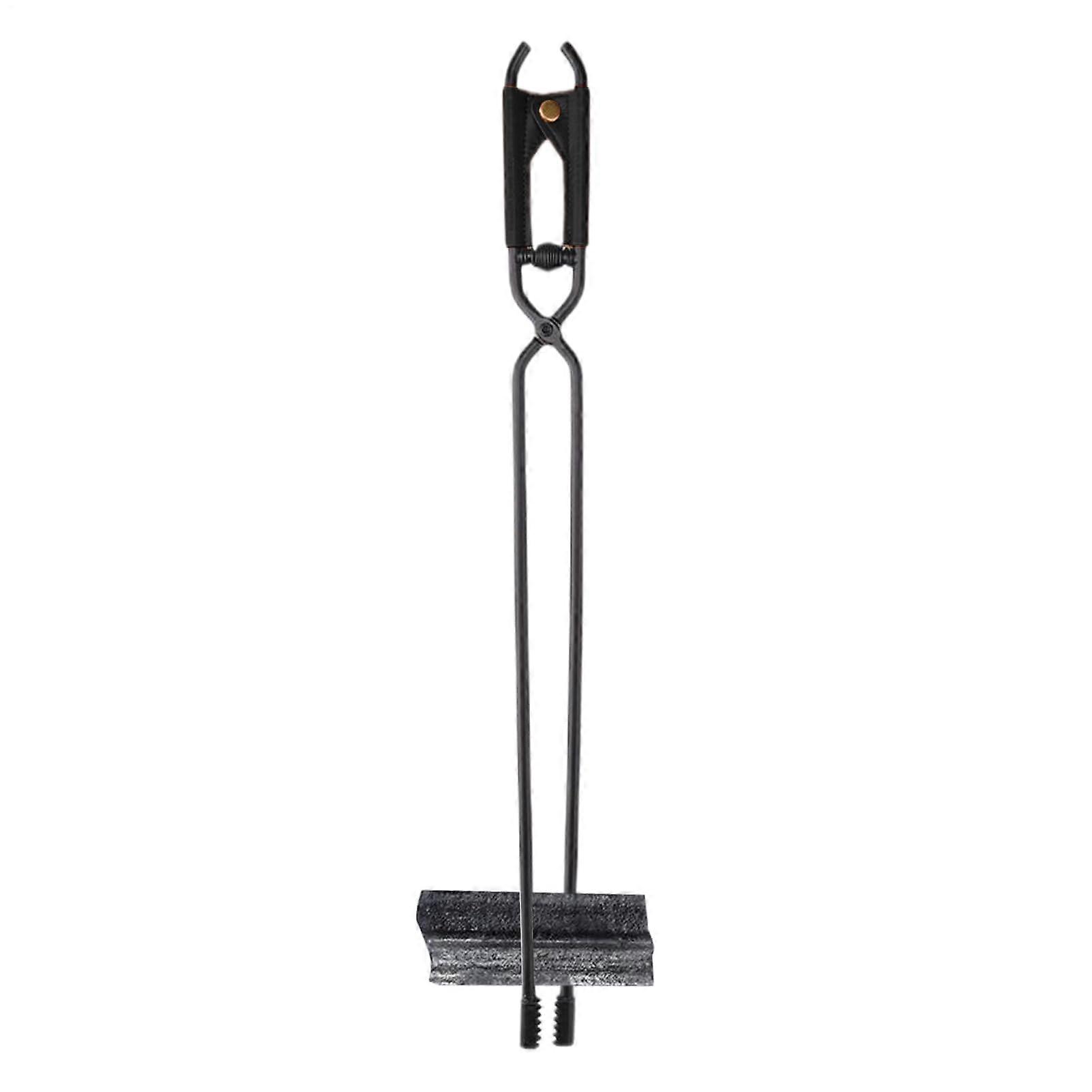 Fire pit tools for outdoors, fireplace tongs, metal log grabber, log tweezers, performance camping fire pit tools for backyard deck, black