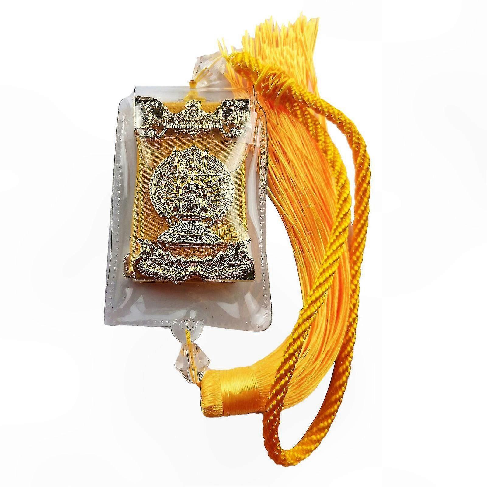 Buddhist Scripture Pendant for Car Rearview Mirror, Yellow Compassion Mantra Charm