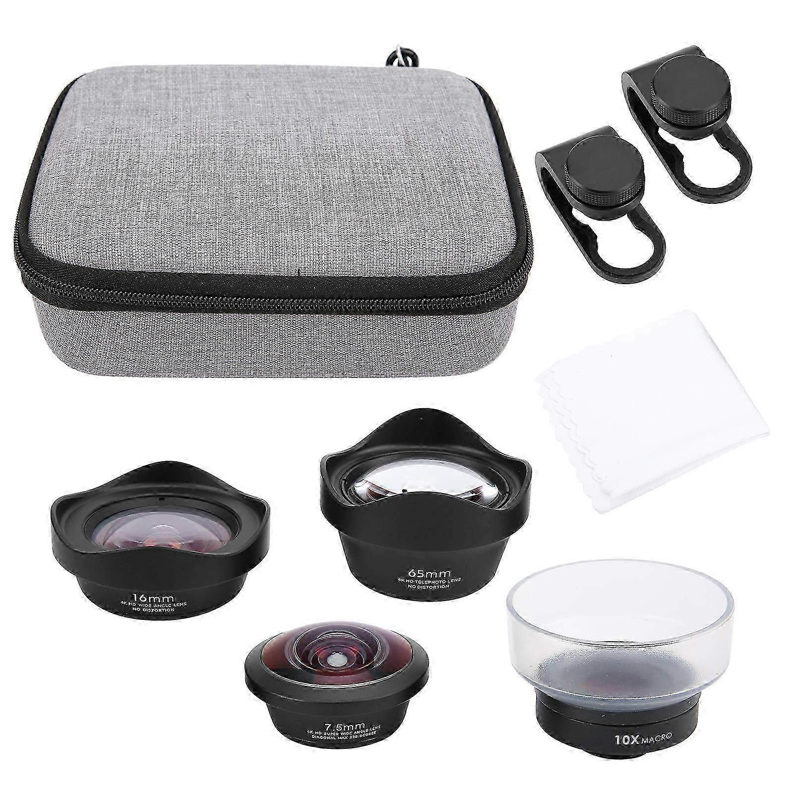 4-in-1 Phone Camera Lens Kit - 2X Telephoto, Wide Angle, Macro & Fisheye Lens Set Compatible with iOS Devices & iPad
