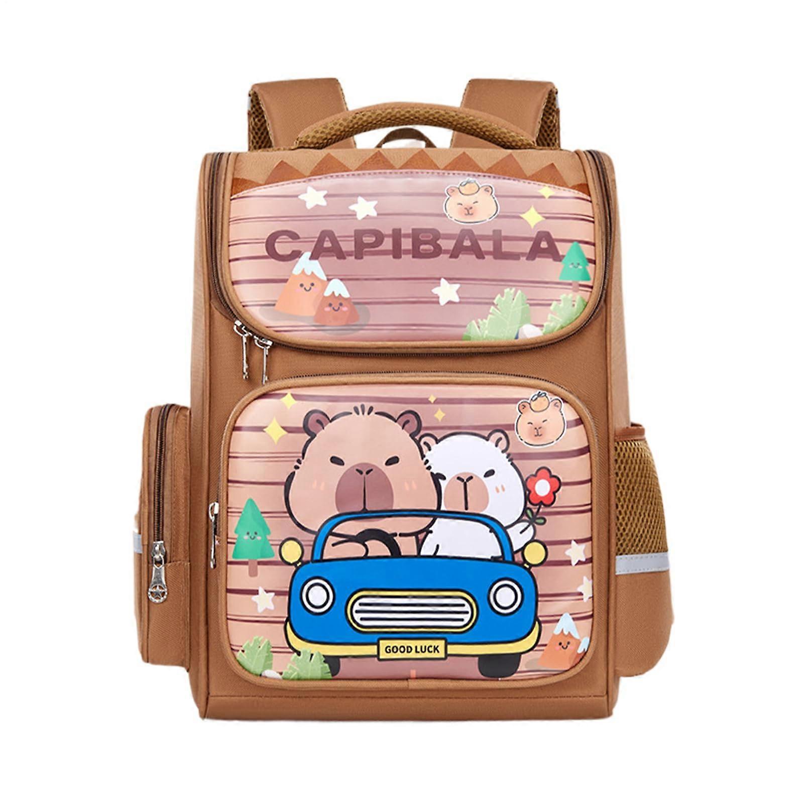 Shut Off Capybara Kids Backpack Cartoon Capybara Design - Unisex Elementary School Bag, Brown