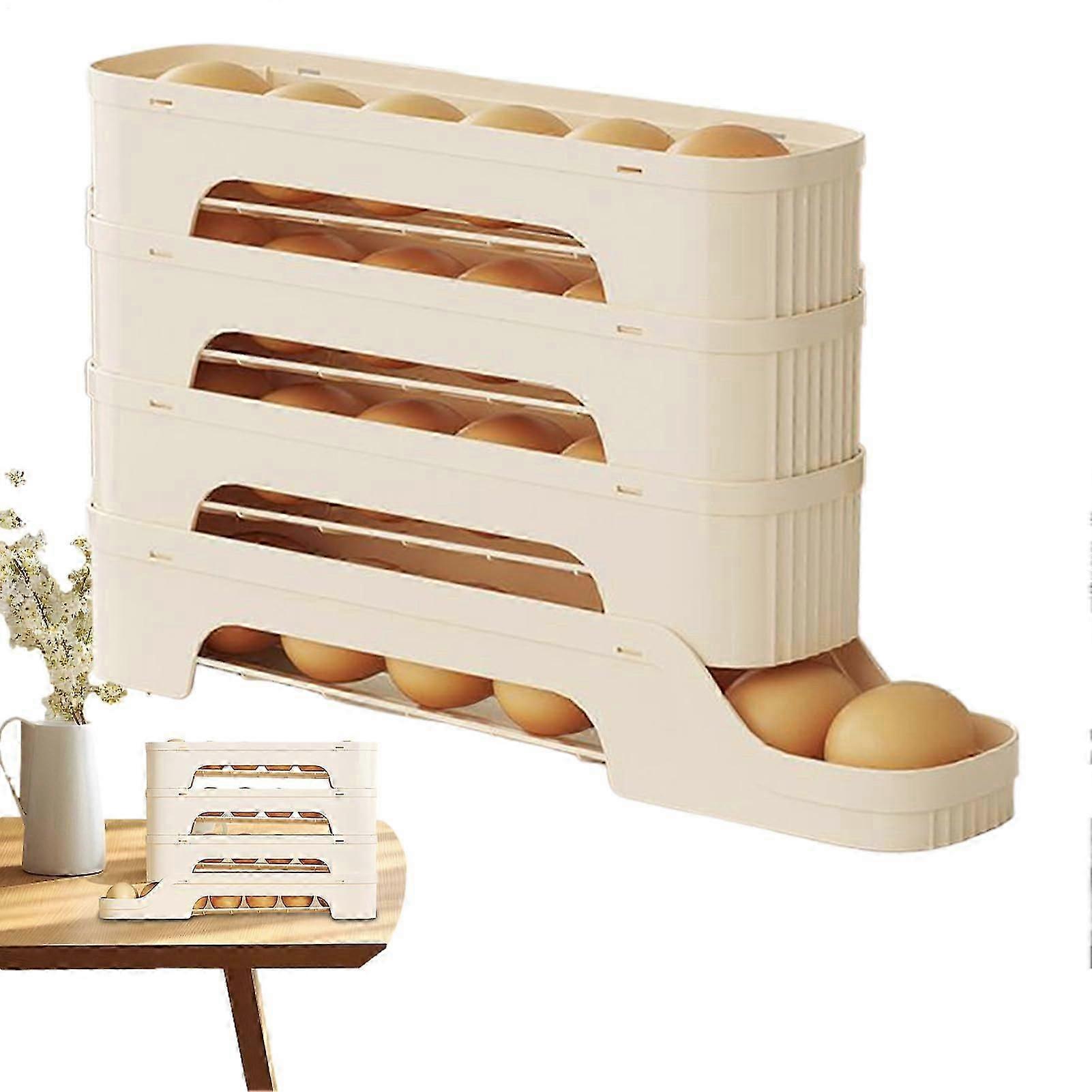 Egg holder for refrigerator, automatic egg roll dispenser, organizers without pantry