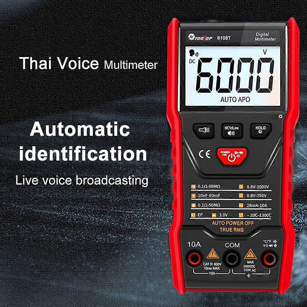 TOOLTOP Handheld Digital Multimeter 6000 Counts Display AC/DC Voltage Current Resistance Capacitance Test Meter Automatic Identification True RMS Meas