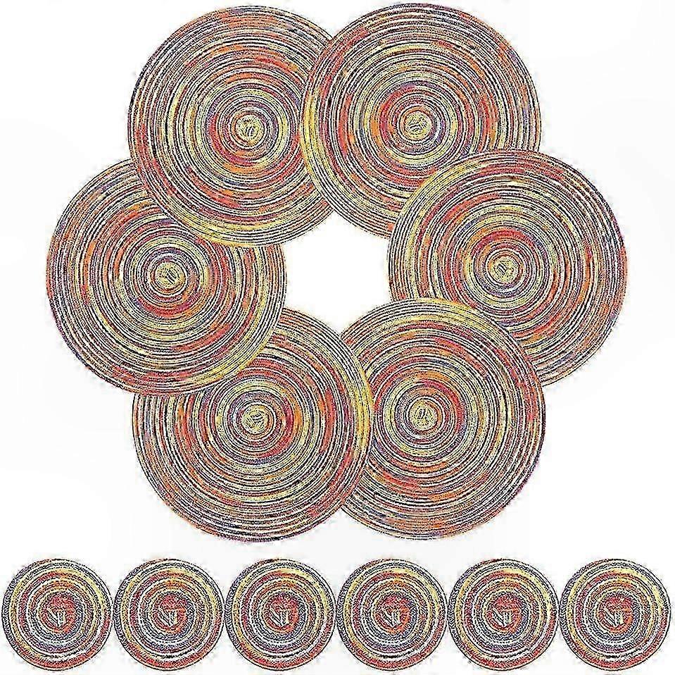 Set of 6 Reusable Round Placemats and Coasters with Heat Resistance
