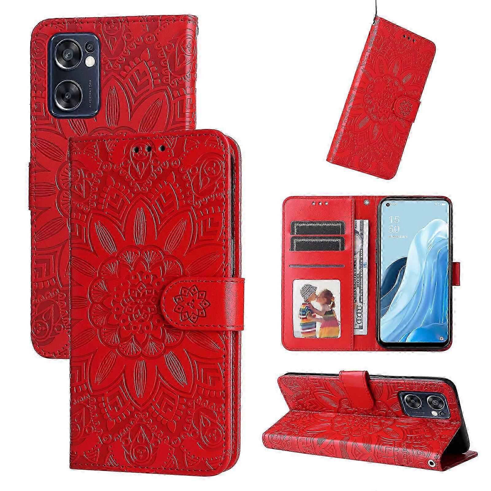 Case for OPPO Reno7 SE Cover flower Embossed Leather Card Slots and...