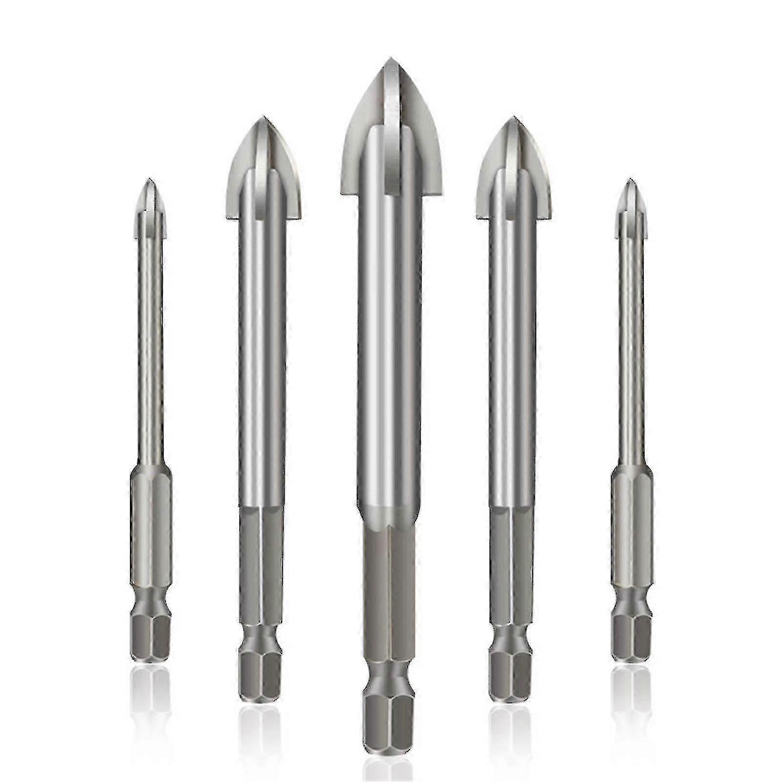 5pcs Glass Ceramic Tile Drill Bit, Universal Efficient Drilling Tool, Multifunctional Cemented Carbide Cross Drill Bits