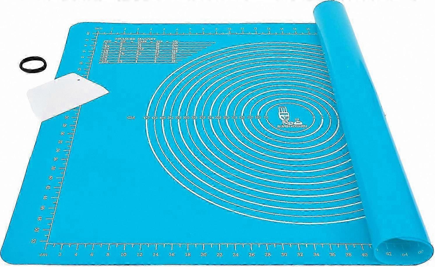 Large Silicone Baking Mat with Dough Scraper, Non-Stick and Non-Slip Fondant Rolling Mat (71x51cm, Blue)